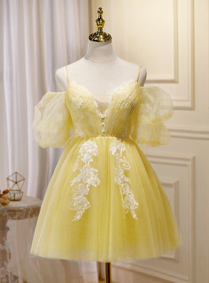 Yellow Tulle Spaghetti Straps Homecoming Dress