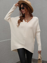Solid Color V-neck Fashion Top Sweater