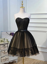 Black Tulle Lace Strapless Homecoming Dress