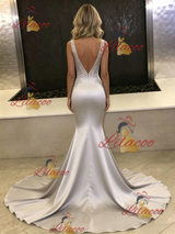 Silver Gray Mermaid Backless Prom Dress