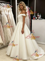 White Tulle Off the Shoulder Appliques Wedding Dress