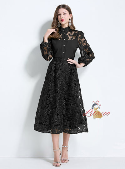 Palace Style Lace Embroidered Shirt Skirt
