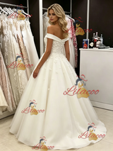 White Tulle Off the Shoulder Appliques Wedding Dress