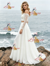 White Two Piece Chiffon Lace Wedding Dress