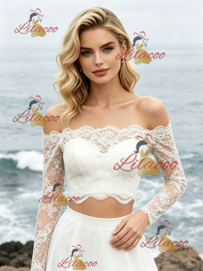 White Two Piece Chiffon Lace Wedding Dress