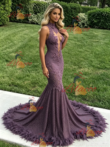 Mermaid Halter Appliques Backless Prom Dress