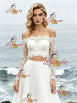 White Two Piece Chiffon Lace Wedding Dress