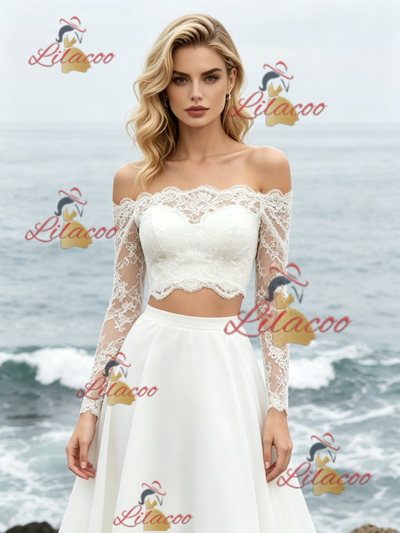 White Two Piece Chiffon Lace Wedding Dress