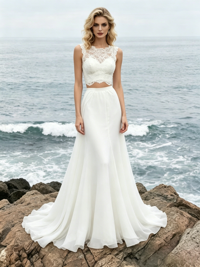 White Two Piece Lace Wedding Dress
