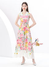 Sleeveless Floral Print Long Dress