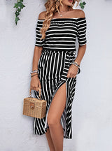 One-shoulder Striped Summer Dress