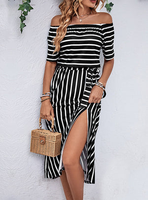 One-shoulder Striped Summer Dress
