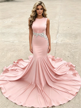 Pink Mermaid Scoop Neck Prom Dress
