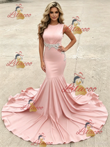Pink Mermaid Scoop Neck Prom Dress