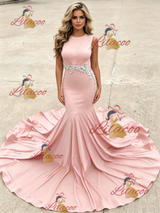 Pink Mermaid Scoop Neck Prom Dress
