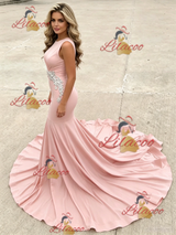 Pink Mermaid Scoop Neck Prom Dress
