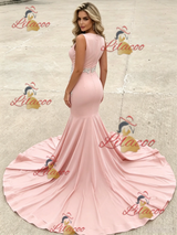 Pink Mermaid Scoop Neck Prom Dress