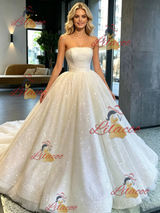 White Sequins Strapless Wedding Dress