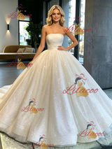 White Sequins Strapless Wedding Dress