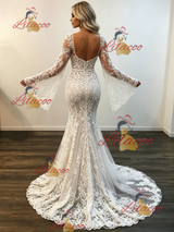 White Mermaid Lace Long Sleeve Wedding Dress