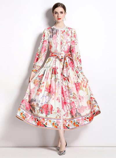 Holiday Printed Long-sleeved Dress