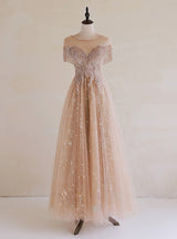 Champagne Tulle Beading Prom Dress