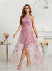 Pink Tulle Sequins Hi Lo Prom Dress
