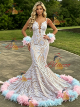 White Mermaid Spaghetti Straps Prom Dress