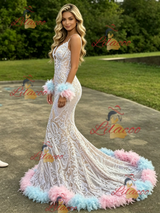 White Mermaid Spaghetti Straps Prom Dress