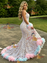 White Mermaid Spaghetti Straps Prom Dress