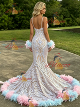 White Mermaid Spaghetti Straps Prom Dress