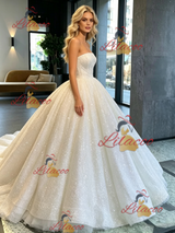 White Sequins Strapless Wedding Dress