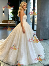 White Sequins Strapless Wedding Dress