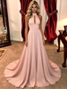 Pink Halter Backless Prom Dress