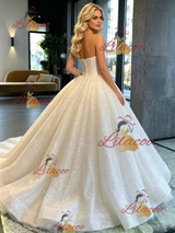 White Sequins Strapless Wedding Dress