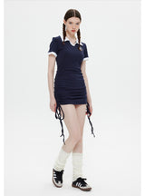 POLO Lapel Slim Drawstring Dress