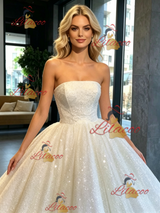 White Sequins Strapless Wedding Dress