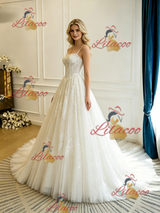 Beige White Tulle Lace Appliques Straps Wedding Dress