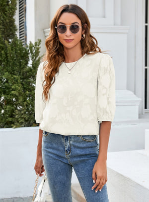 Flower Pattern Puff Sleeve Chiffon Loose Top