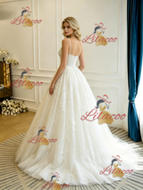 Beige White Tulle Lace Appliques Straps Wedding Dress