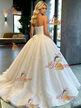 White Sequins Strapless Wedding Dress