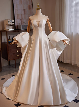 White Satin Strapless Wedding Dress