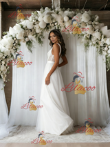 White Tulle V-neck Pleats Wedding Dress