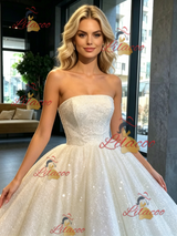 White Sequins Strapless Wedding Dress