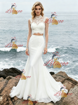 White Mermaid Two Piece Long Sleeve Wedding Dress