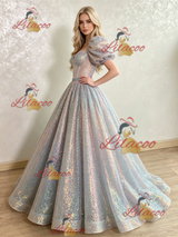 Sequins Puff Sleeve Prom Dress