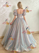 Sequins Puff Sleeve Prom Dress