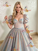 Sequins Puff Sleeve Prom Dress