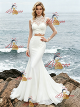 White Mermaid Two Piece Long Sleeve Wedding Dress