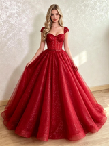 Red Sequins Straps Prom Dress